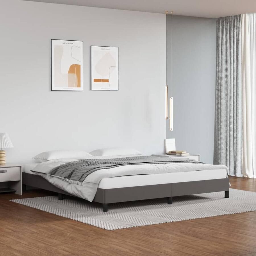 VidaXL Bedframe Kunstleer Grijs 180x200 cm Slaapkamer Meubels Bed Frame Kunstleder Bed Tweepersoons Bed Boxspring Bed Modern Bed Grijze Bed - Foto 2