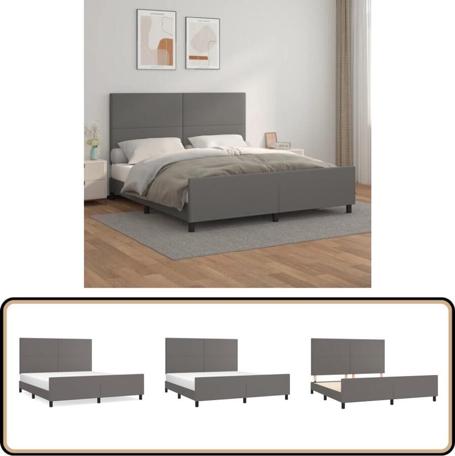 VidaXL Bedframe Kunstleer Grijs 180x200 cm Bed Frame Houten Bed Grijze Bed Tweepersoonsbed Boxspring Bed King Size Bed Hoofdbord Adjustable Headboard Kunststof Bed