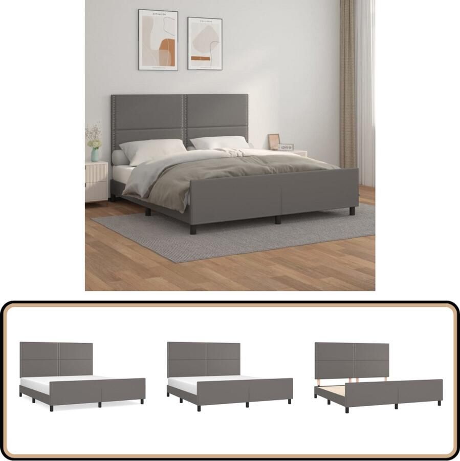 VidaXL Bedframe Kunstleer Grijs 180x200 cm Bed Frame Slaapcomfort Hoofdbord Kunstleder Grijze Kleur