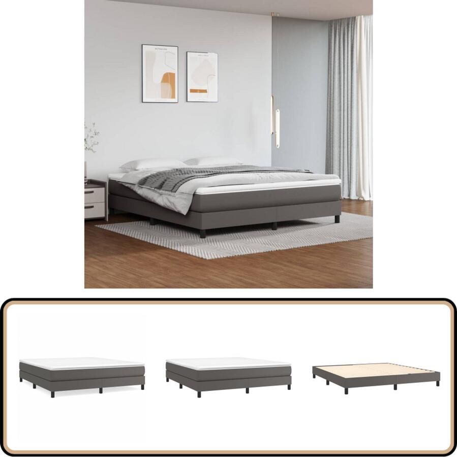 VidaXL Bedframe Kunstleer Grijs 180x200 cm Boxspring Frame Slaapkamer Meubilair Kunstleder Bedframe Grijze Bedframe Tweepersoons Bedframe