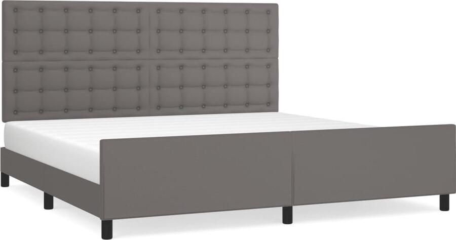 VidaXL Bedframe Kunstleer Grijs 200x200 cm Bed Frame Boxspring Hoofdbord Kunstleder Grijs Tweepersoonsbed Multipex Lattenbodem - Foto 2