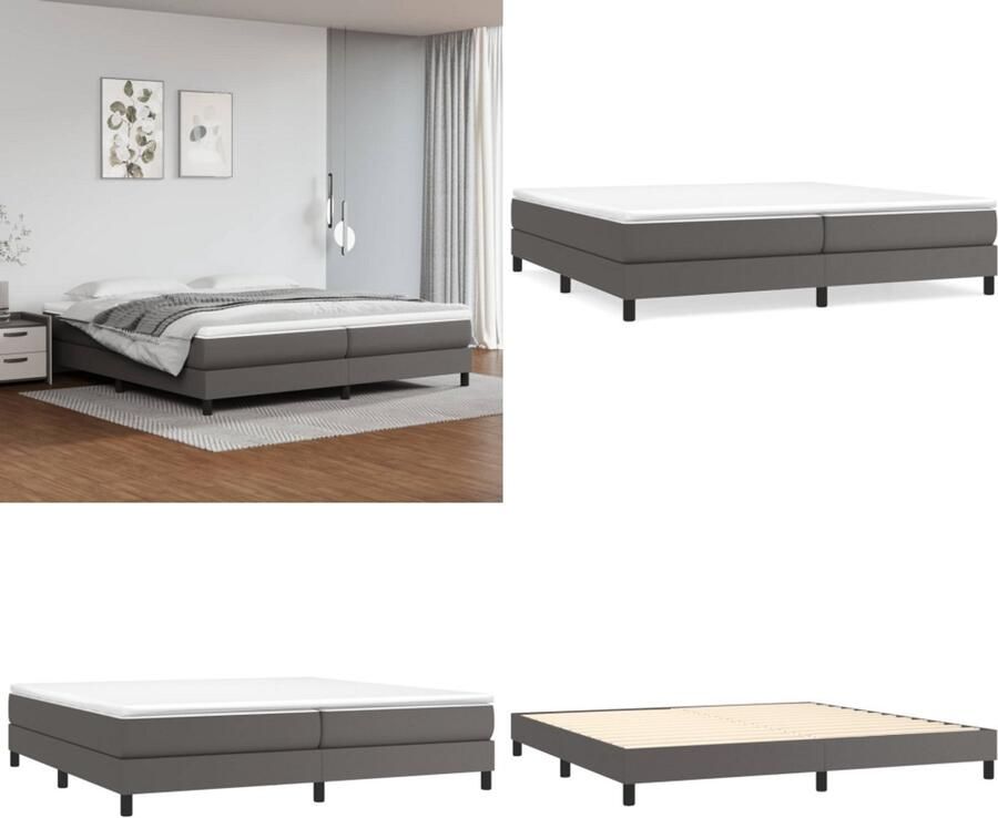 VidaXL Boxspringframe kunstleer grijs 200x200 cm Boxspringframe Boxspringframes Bed Ledikant