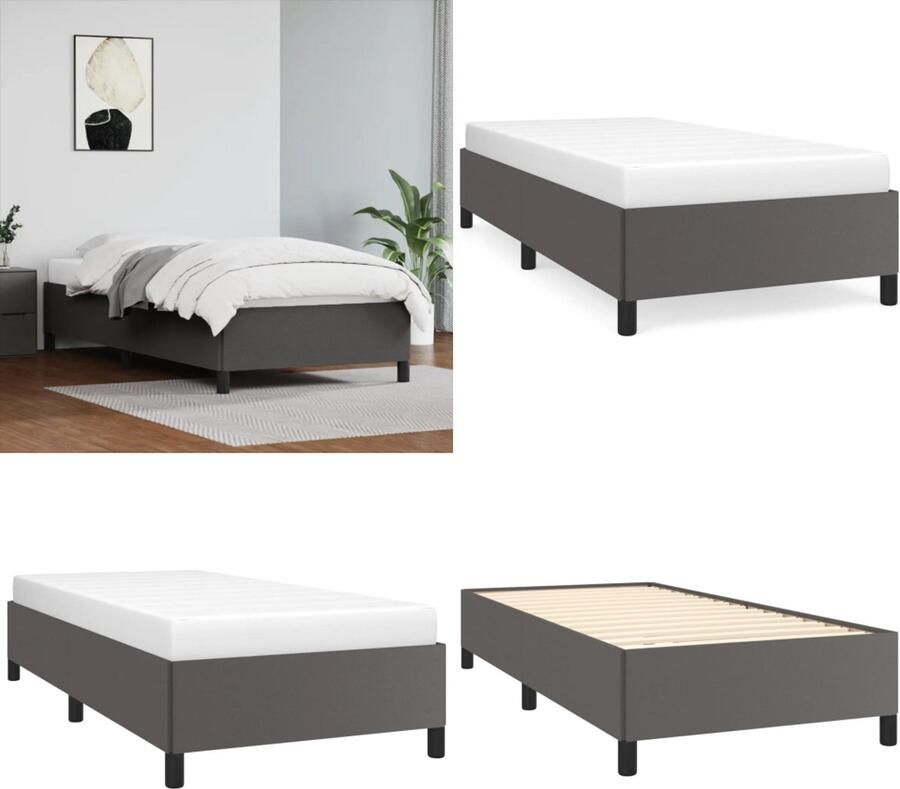 VidaXL Boxspringframe kunstleer grijs 80x200 cm Boxspringframe Boxspringframes Bed Ledikant
