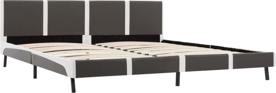 VidaXL Bedframe Kunstleer Grijs en Wit 180x200 cm Klassieke Bedframe Houten Bedframe Metalen Bedframe Tweepersoons Bed Boxspring Bed Kopen Slaapkamer Meubels Modern Bedframe Minimalistisch Bedframe - Foto 2