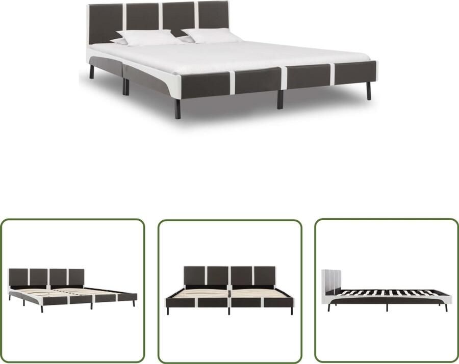 VidaXL Bedframe Kunstleer Grijs en Wit 180x200 cm Klassieke Bedframe Houten Bedframe Metalen Bedframe Tweepersoons Bed Boxspring Bed Kopen Slaapkamer Meubels Modern Bedframe Minimalistisch Bedframe
