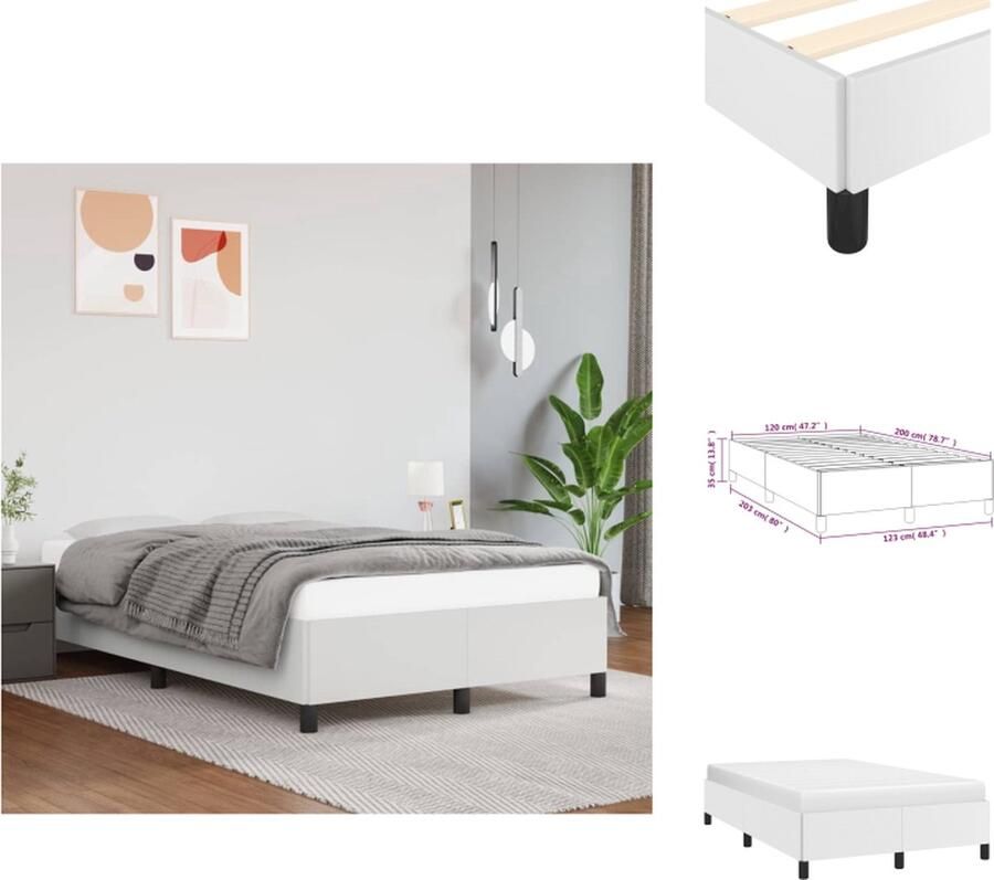VidaXL Bedframe Kunstleer Multiplex lattenbodem Wit 203 x 123 x 35 cm Geschikte matras- 120 x 200 cm (- ) Bed - Foto 2