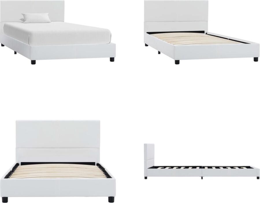 VidaXL Bedframe kunstleer wit 100x200 cm Bedframe Bedframes Bed Bedden
