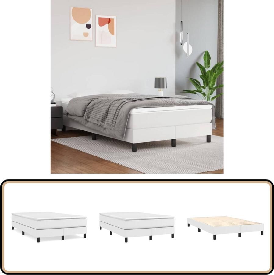 VidaXL Bedframe Kunstleer Wit 120x200 cm Boxspring Frame Kunstleder Bed Witte Bedbank Stapelbare Bedden Stabiel Bedframe Eenvoudig Te Monteren Bed Goedkope Bedbanken