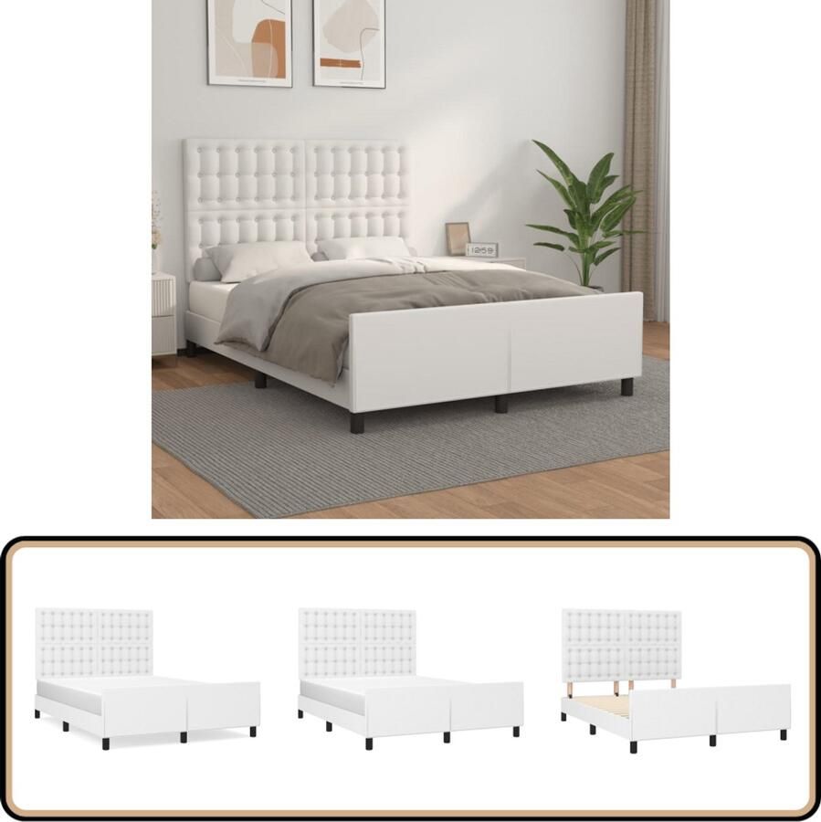 VidaXL Bedframe Kunstleer Wit 140x190 cm Bed Frame Slaapcomfort Kunstleder Verstelbaar Hoofdeinde Multiplex Lattenbodem