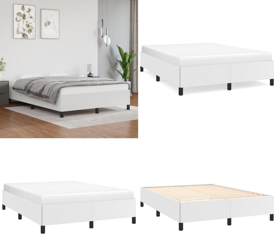 VidaXL -Bedframe-kunstleer-wit-140x190-cm