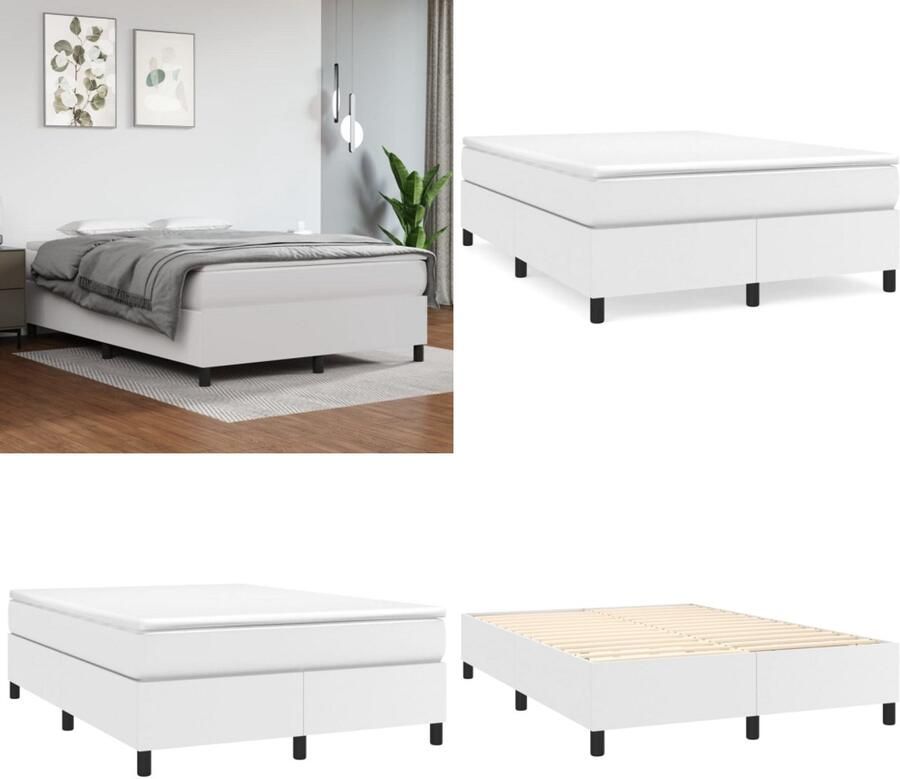VidaXL Boxspringbedframe kunstleer wit 140x190 cm - Foto 2