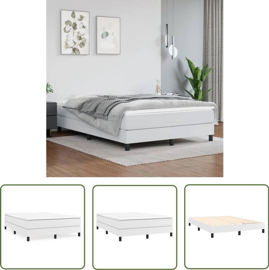 VidaXL Bedframe Kunstleer Wit 140x190 cm Boxspring Frame Kunstleder Bedframe Witte Bedframe Tweepersoons Bedframe Bed Frame 140x190 Slaapcomfort