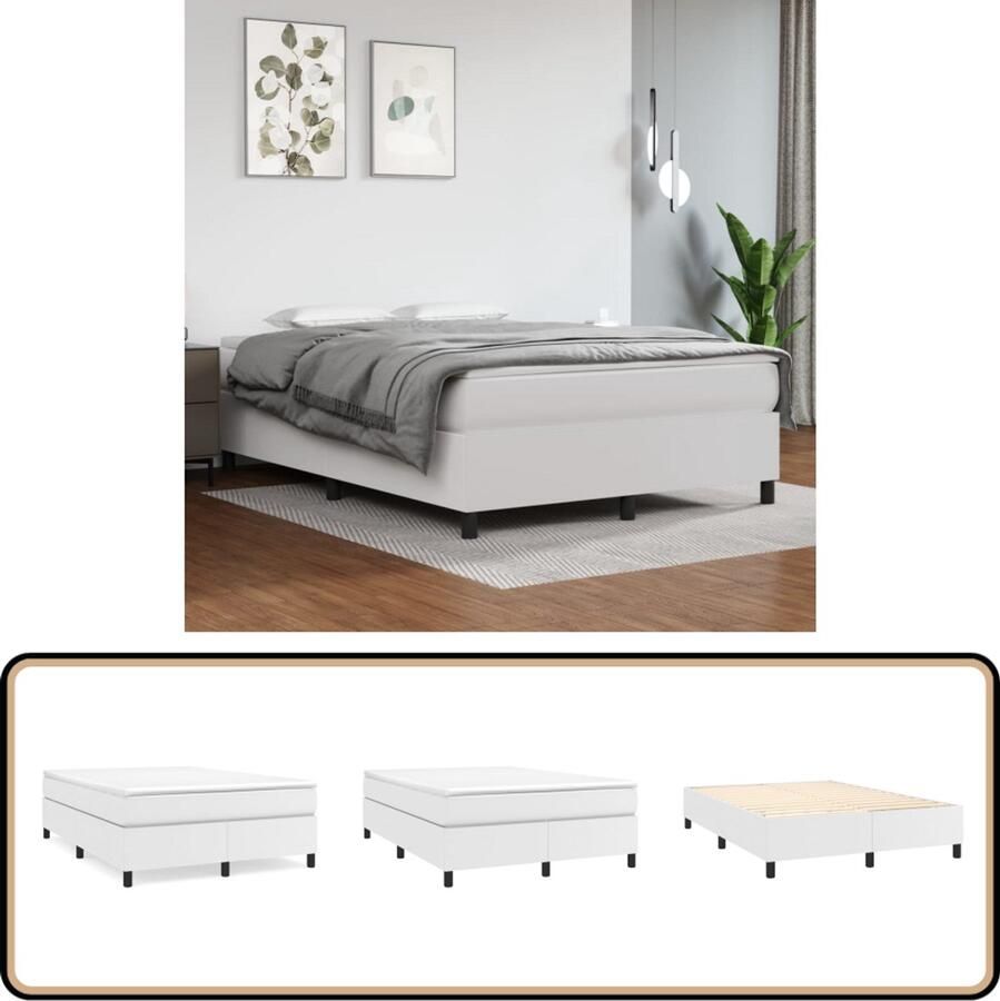 VidaXL Boxspringbedframe kunstleer wit 140x190 cm