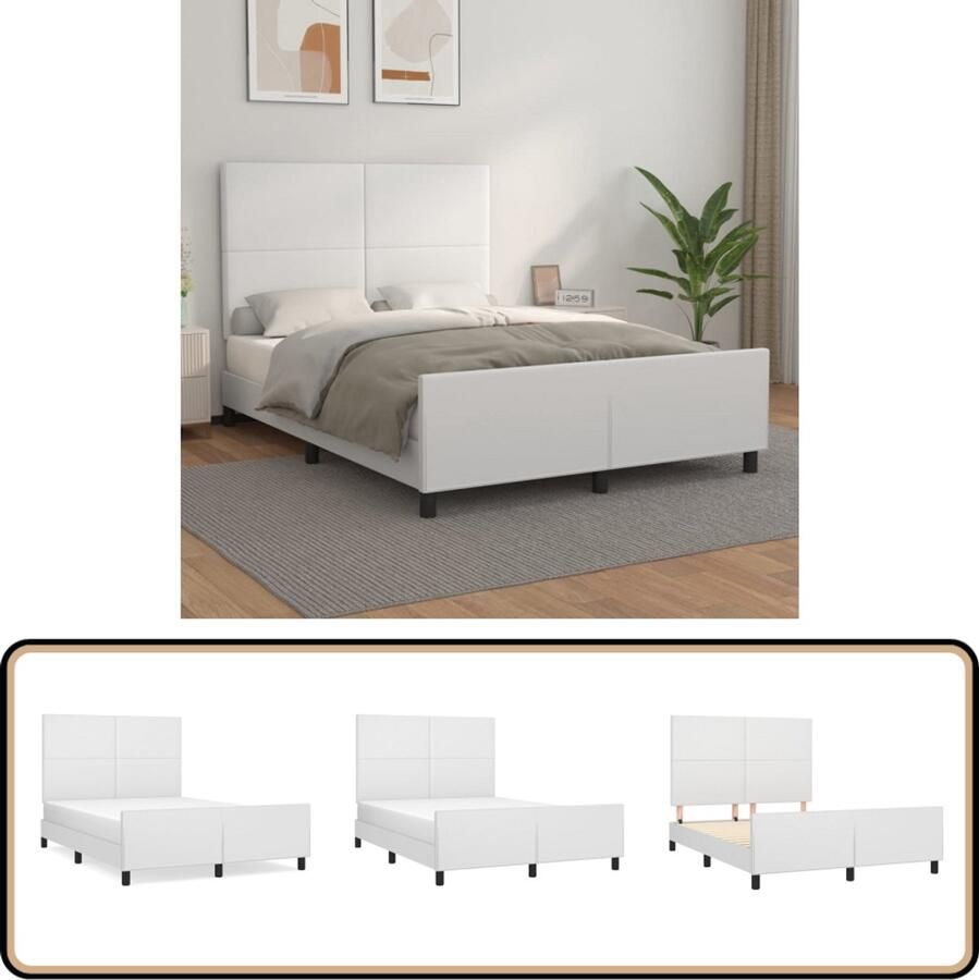 VidaXL Bedframe Kunstleer Wit 140x190 cm Inclusief Hoofdbord Bedframe Slaapcomfort Kunstleder Wit Hoofdboard