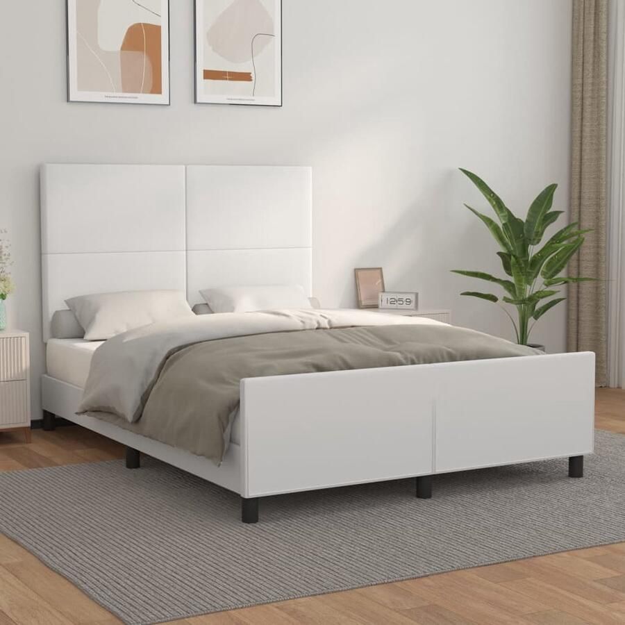 VidaXL Bedframe Kunstleer Wit 140x200 cm Bed Frame Boxspring Hoofdbord Kunstleder Wit - Foto 2