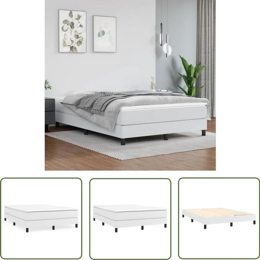 VidaXL Bedframe Kunstleer Wit 140x200 cm Boxspringframe Slaapcomfort Kunstleder Bed Wit Bed Tweepersoons Bed Stevig Bedframe Multiplex Lattenbodem
