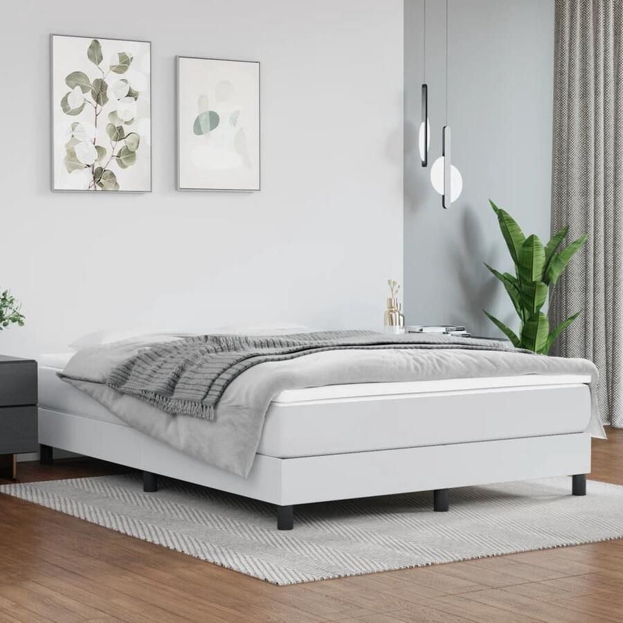 VidaXL Bedframe Kunstleer Wit 140x200 cm Boxspringframe Slaapcomfort Kunstleder Bed Wit Bed Tweepersoons Bed Stevig Bedframe Multiplex Lattenbodem - Foto 2