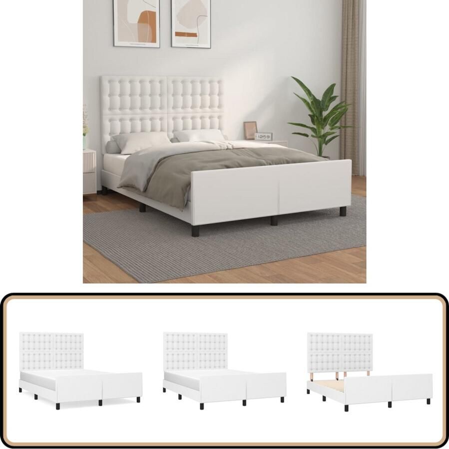VidaXL Bedframe Kunstleer Wit 140x200 cm Inclusief Hoofdbord Bedframe Slaapcomfort Hoofdbord Kunstleder Wit Tweepersoonsbed Boxspring