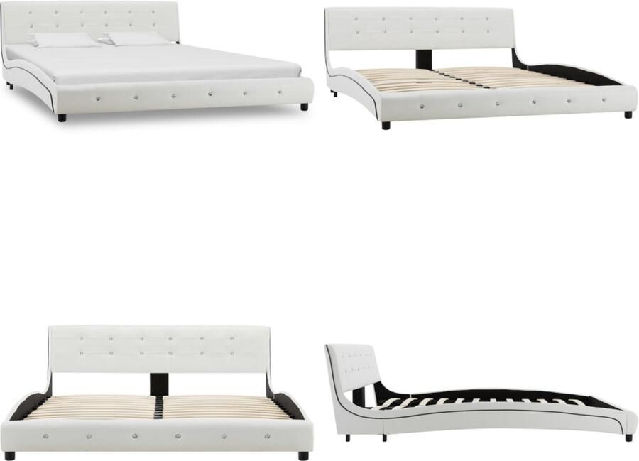 VidaXL Bedframe kunstleer wit 160x200 cm Bedframe Bedframes Bed Bedden