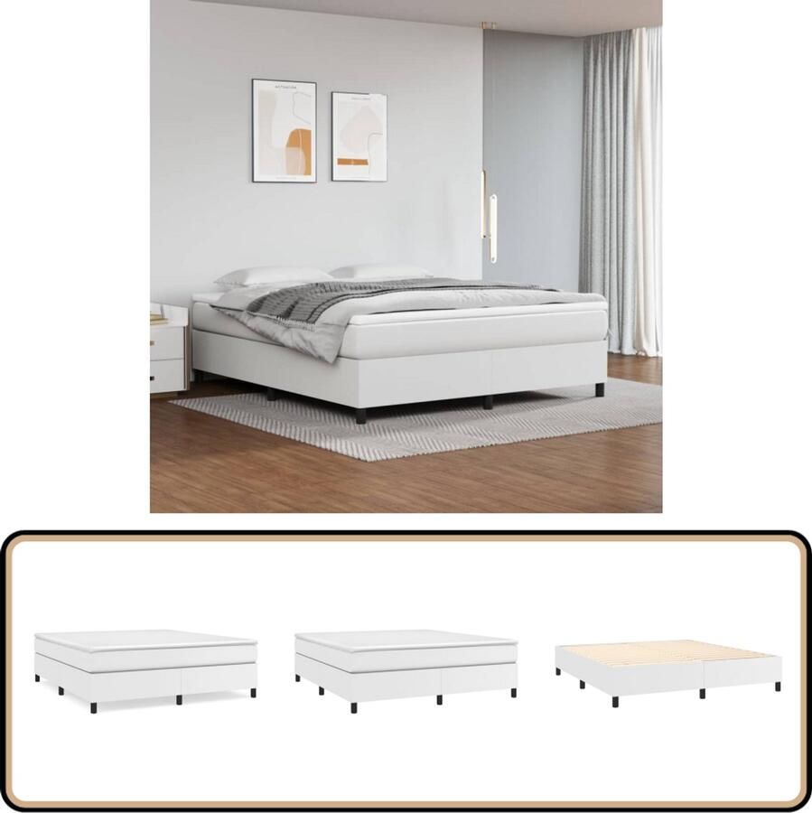 VidaXL Bedframe Kunstleer Wit 160x200 cm Boxspring Frame Slaapkamer Meubilair Tweepersoons Bed Witte Bedbank Kunstleder Bedframe