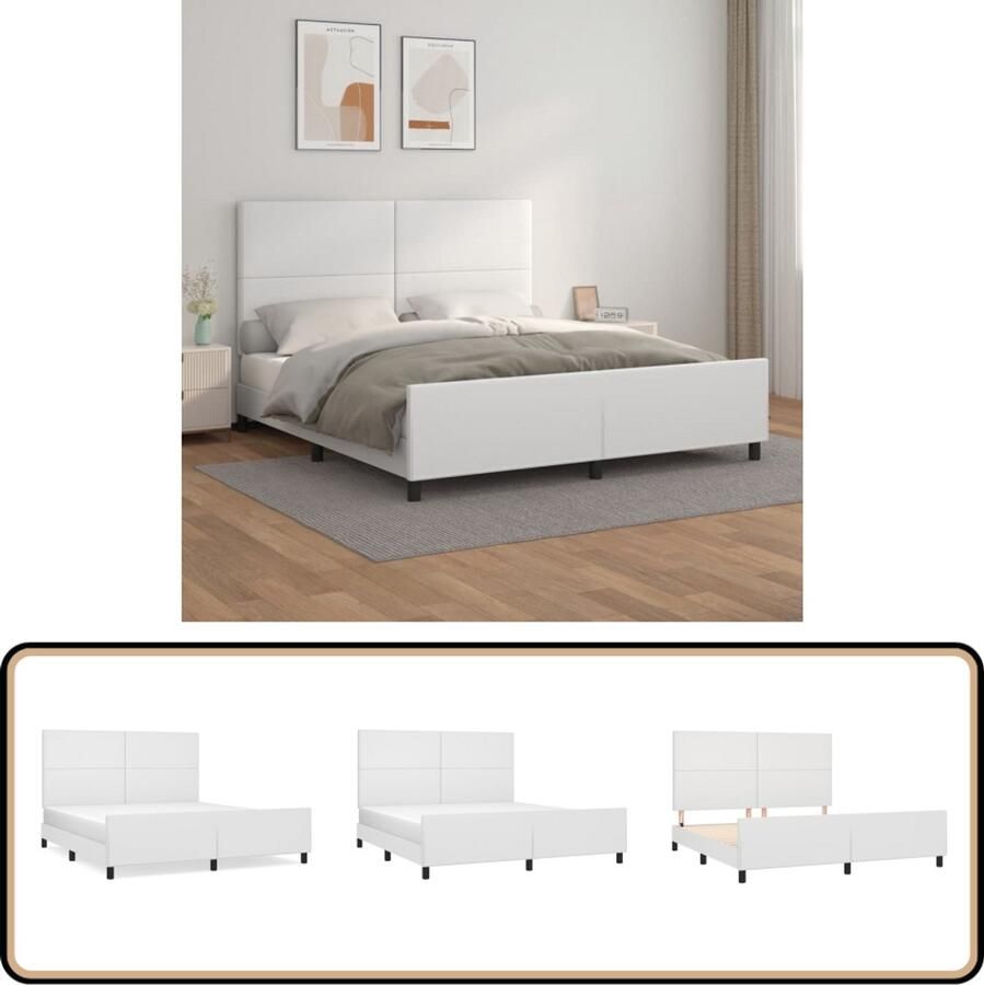 VidaXL Bedframe Kunstleer Wit 160x200 cm Inclusief Hoofdbord Bed Frame Houten Bedframe Tweepersoons Bed Boxspring Bed Design Bed