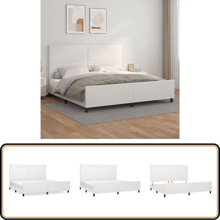 VidaXL Bedframe Kunstleer Wit 200x200 cm Bed Frame Slaapcomfort Kunstleder Verstelbaar Hoofdbord Multiplex Lattenbodem