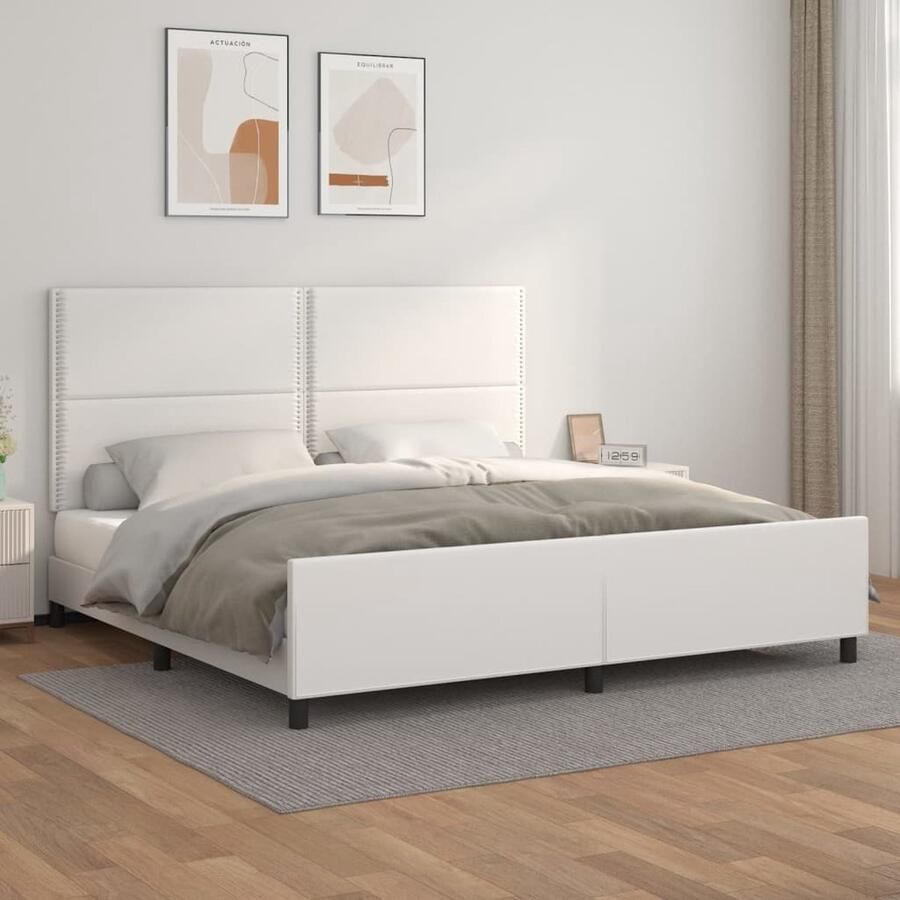 VidaXL Bedframe Kunstleer Wit 200x200 cm Bed Frame Slaapcomfort Kunstleder Verstelbaar Hoofdeinde Stabiele Poten Multiplex Lattenbodem Comfortabel Witte Kleur - Foto 2