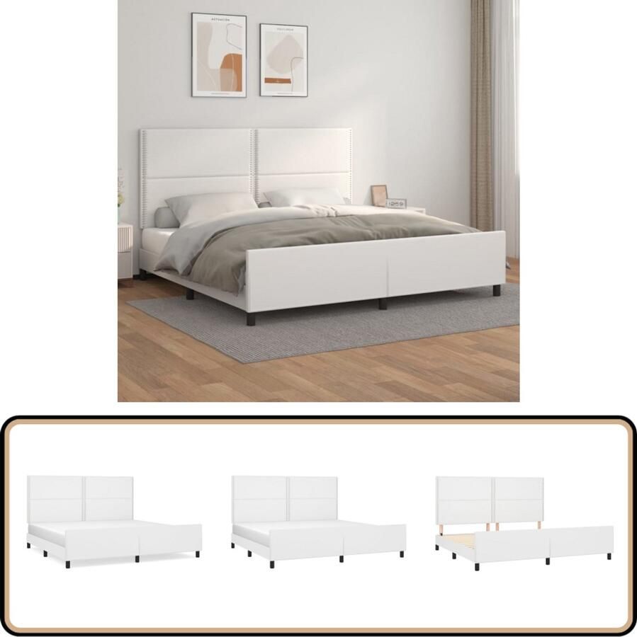 VidaXL Bedframe Kunstleer Wit 200x200 cm Bed Frame Slaapcomfort Kunstleder Verstelbaar Hoofdeinde Stabiele Poten Multiplex Lattenbodem Comfortabel Witte Kleur