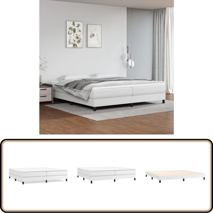 VidaXL Bedframe Kunstleer Wit 200x200 cm Boxsprings Frame Kunstleder Bedframe Tweepersoons Bed Witte Bedbank Bed Zonder Matras