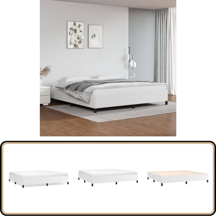 VidaXL Bedframe Kunstleer Wit 200x200 cm Slaapkamer Meubels Tweepersoons Bed Frame Kunstleder Bed Witte Bed Frame Boxspring Frame