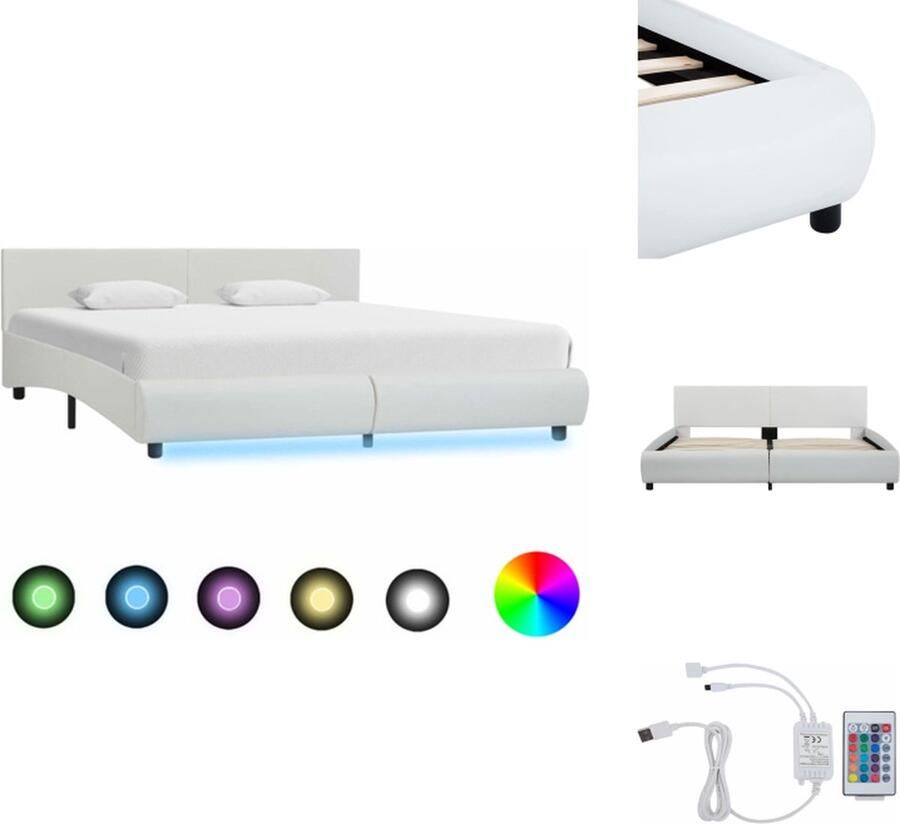 VidaXL Bedframe Kunstleer Wit 217x184x65 cm LED-strip 180x200 cm (matras niet inbegrepen) Bed