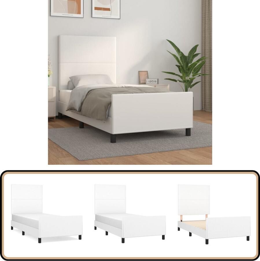 VidaXL Bedframe Kunstleer Wit 90x190 cm Bed Frame Boxspring Hoofdeinde Kunstleder Wit Tweepersoonsbed Stapelbed Design Bed Modern Bed Comfortabel Bed
