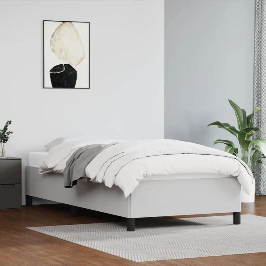 VidaXL Bedframe Kunstleer Wit 90x190 cm Slaapkamer Meubels Kunstleder Bed Frame Tweepersoons Bed Frame Witte Bed Frame Bed Frame 90x190 Budget Bed Frames - Foto 2
