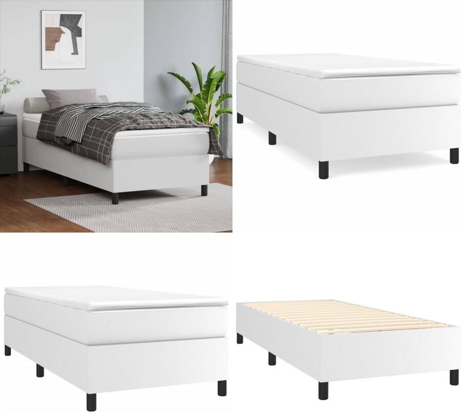 VidaXL Boxspringframe kunstleer wit 90x200 cm Boxspringframe Boxspringframes Bed Ledikant