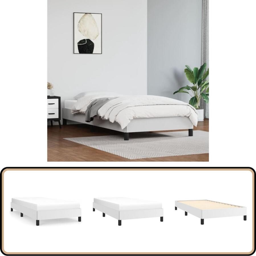 VidaXL Bedframe Kunstleer Wit 90x200 cm Bedframe Kunstleder Bed Wit Bedframe Tweepersoon Bed Boxspring Bed Slaapkamer Meubels