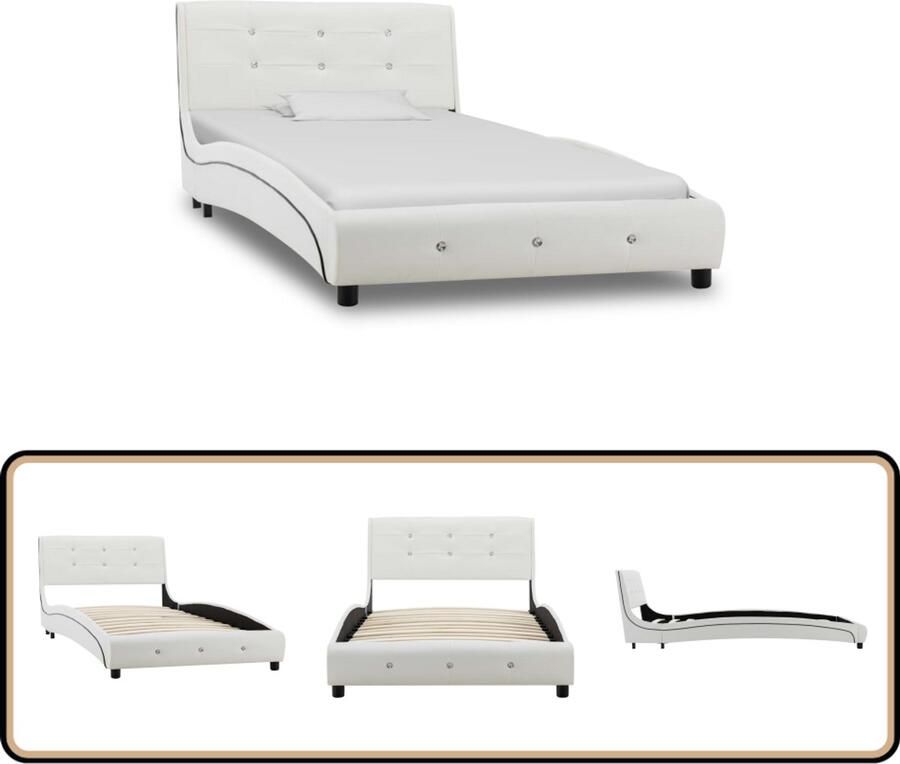 VidaXL Bedframe Kunstleer Wit 90x200 cm Klassieke Bedframe Wit Metalen Bedframe 90x200 Enkelbed