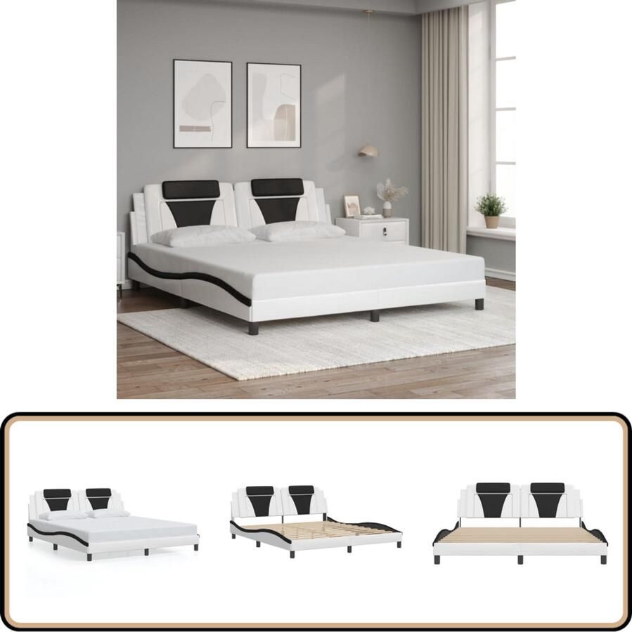 VidaXL Bedframe Kunstleer Wit Zwart 180x200 cm Slaapcomfort Boxspring Tweepersoonsbed King Size Bed Hoofdbord Lederlook Modern Interieur Witte Kamer