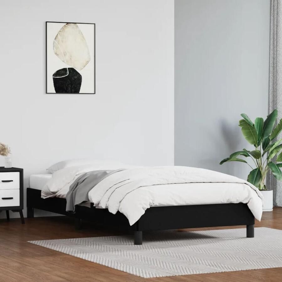VidaXL Bedframe Kunstleer Zwart 100x200 cm Bed Frame Tweepersoons Bed Zwarte Bedbank Kunstleder Bed Design Bed Modern Bed - Foto 2
