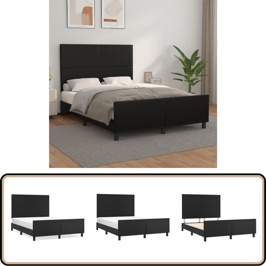 VidaXL Bedframe Kunstleer Zwart 140x190 cm Bed Frame Boxspring Hoofdeinde Kunstleder Zwarte Bedbank