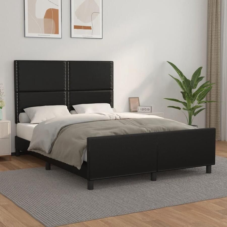 VidaXL Bedframe Kunstleer Zwart 140x190 cm Bed Frame Boxspring Hoofdeinde Kunstleder Zwarte Kleur Tweepersoonsbed Stapelbar - Foto 2