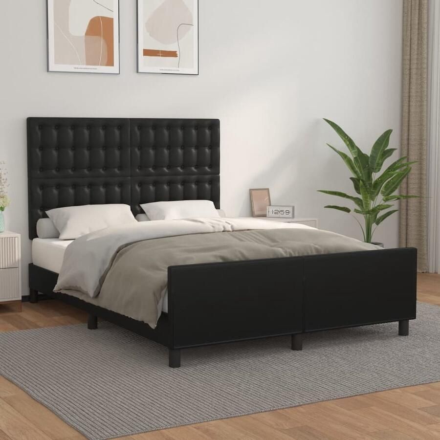 VidaXL Bedframe Kunstleer Zwart 140x200 cm Kunstleder Bed Frame Verstelbaar Hoofdbord Tweepersoons Bed Boxspring Bed Design Bed Modern Bed Zwarte Bedbank - Foto 2