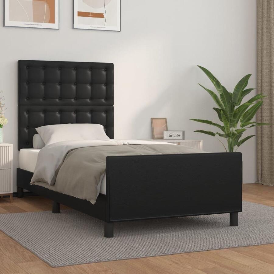 VidaXL Bedframe Kunstleer Zwart 90x190 cm Bedframe Boxspring Tweepersoonsbed Enkelbed Zwarte Bedbank Kunstleder Bed Adjustable Bed Houten Bed - Foto 2