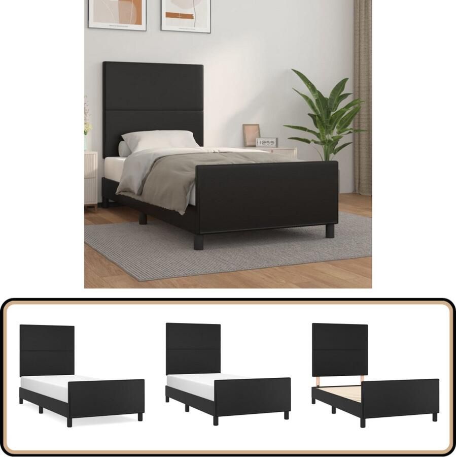 VidaXL Bedframe Kunstleer Zwart 90x200 cm Kunstleder Bed Bedframe Tweepersoons Bed Boxspring Bed Hoofdbord Stapelbed Design Bed Modern Bed Zwarte Bed