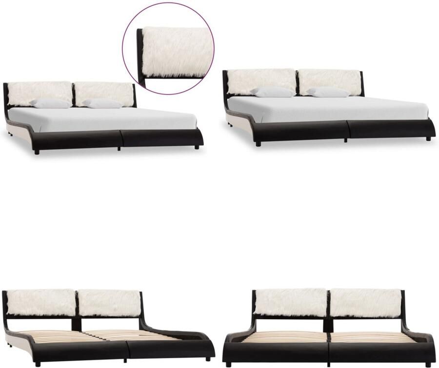 VidaXL Bedframe kunstleer zwart en wit 180x200 cm Bedframe Bedframes Bed Bedden