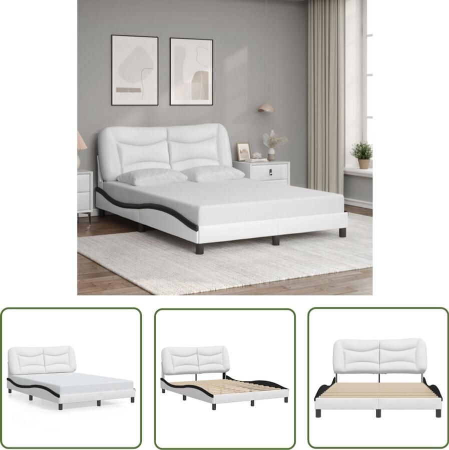 VidaXL Bedframe Kunstleer Zwart Wit 140x200 cm Slaapcomfort Bed Frame Hoofdbord Kunstleder Modern Bed - Foto 2