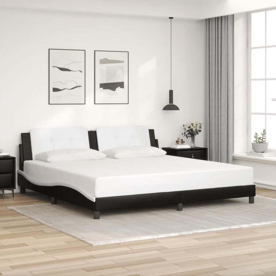 VidaXL Bedframe Kunstleer Zwart Wit 200x200cm