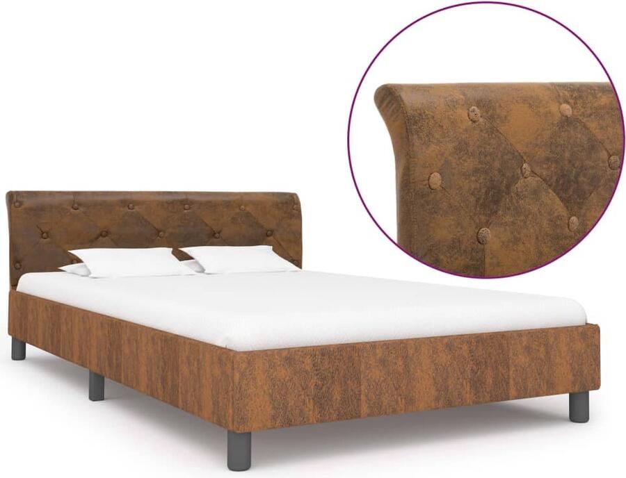 VidaXL Bedframe Kunstsuède 120x200 cm Bruin Klassieke Bedframe Houten Bedframe Bruin Bedframe Tweepersoon Bedframe King Size Bedframe Boxspring Bedframe Stapelbare Bedbodems Bedbank - Foto 3
