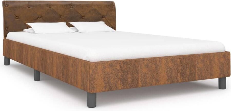 VidaXL Bedframe Kunstsuède 120x200 cm Bruin Klassieke Bedframe Houten Bedframe Bruin Bedframe Tweepersoon Bedframe King Size Bedframe Boxspring Bedframe Stapelbare Bedbodems Bedbank - Foto 2