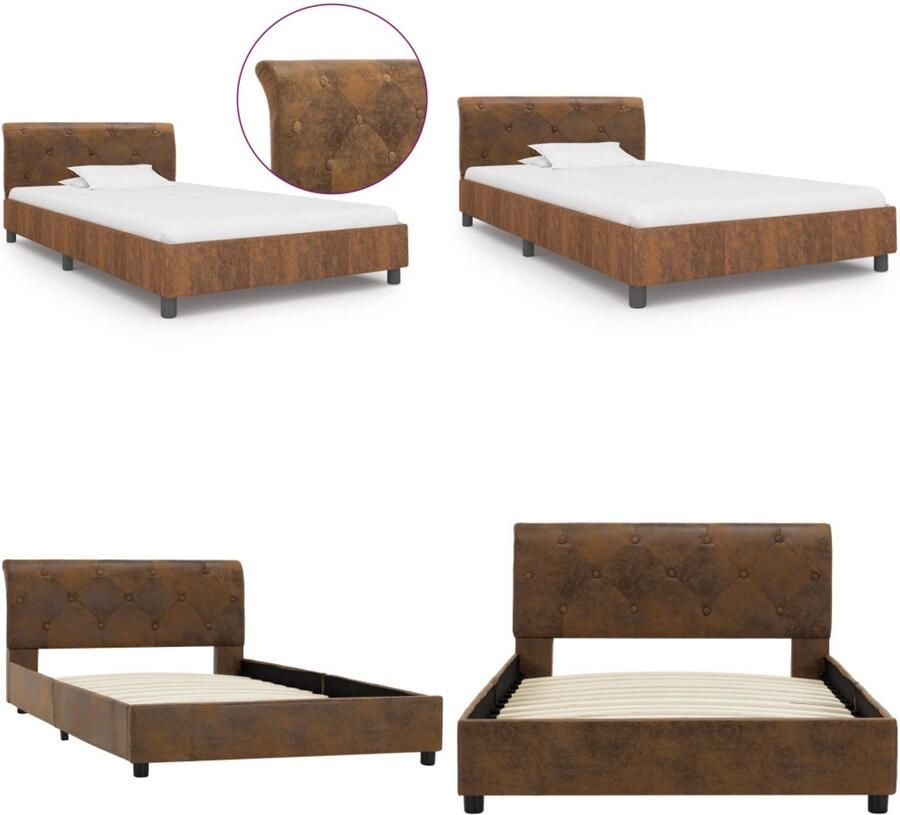 VidaXL Bedframe kunstsuède bruin 100x200 cm Bedframe Bedframes Bed Bedden