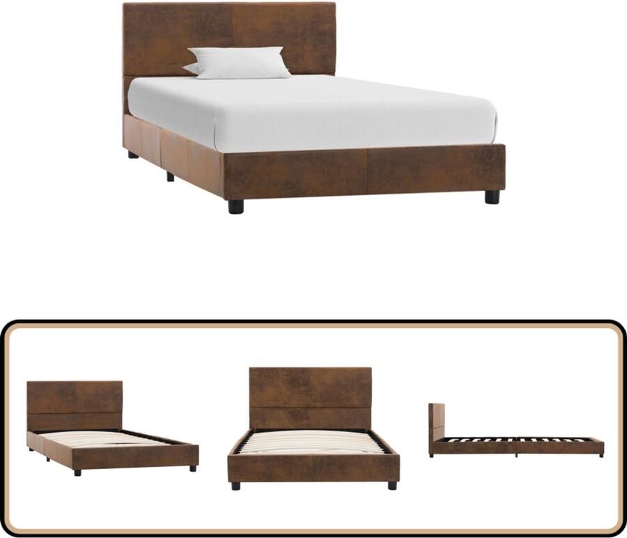 VidaXL Bedframe Kunstsuède Bruin 100x200 cm Modern Bedframe Bruine Bedbank Tweepersoons Bed Lederlook Bed Kunstleder Bed